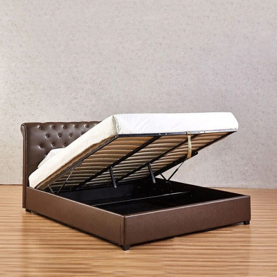 Modern Braun Chesterfield Duebelbett Designer Schlofzëmmer Bett