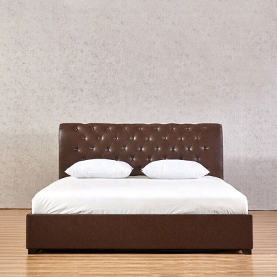 Modern Braun Chesterfield Duebelbett Designer Schlofzëmmer Bett