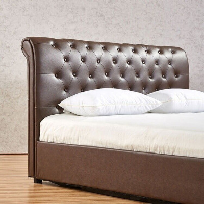 Modern Braun Chesterfield Duebelbett Designer Schlofzëmmer Bett