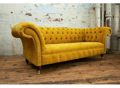 Designer giel Chesterfield 3-Sëtzer Luxus Dräisëtzer Couch