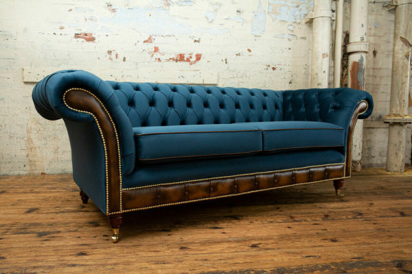 Blo Chesterfield Stoffsofa Couch Couchen Sofa Sëtz Sofas Polster Textil Nei