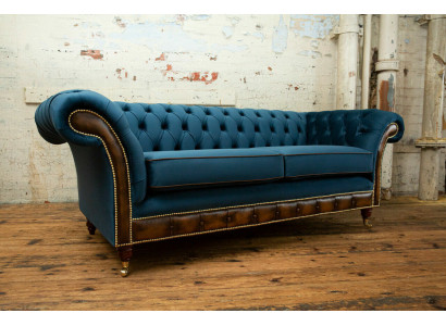 Blo Chesterfield Stoffsofa Couch Couchen Sofa Sëtz Sofas Polster Textil Nei