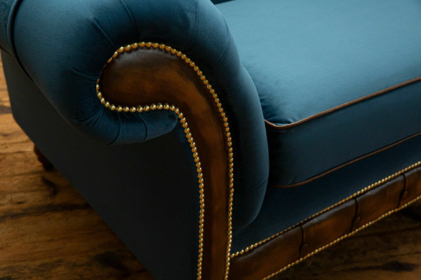 Blo Chesterfield Stoffsofa Couch Couchen Sofa Sëtz Sofas Polster Textil Nei
