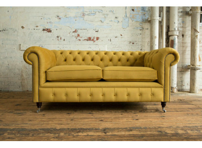 Gelber Chesterfield Zweisitzer Designer Wohnzimmer 2-er Couch