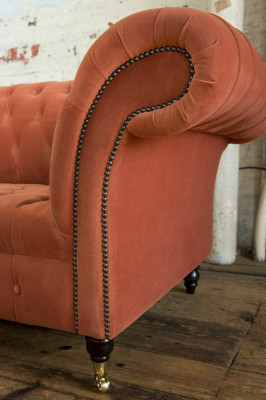 Luxus Orange Chesterfield 3-Sëtzer Designer Wunnzëmmer Couch