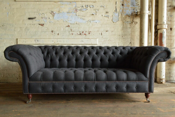Groue Chesterfield Dräisëtzer Luxus Wunnzëmmer 3er Sofa