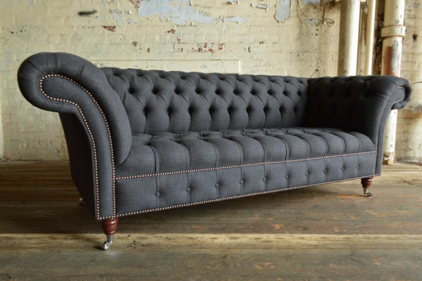 Groue Chesterfield Dräisëtzer Luxus Wunnzëmmer 3er Sofa