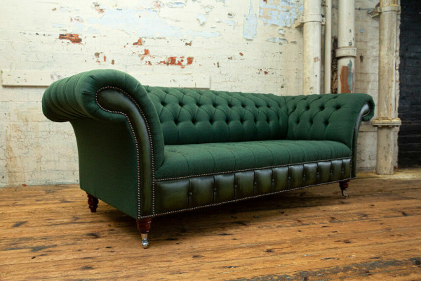 Designer gréngt Chesterfield Sofa Luxus 3-Sëtzer Wunnzëmmer Couch