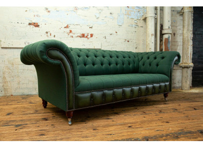 Designer gréngt Chesterfield Sofa Luxus 3-Sëtzer Wunnzëmmer Couch