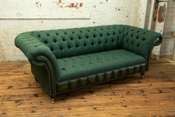 Designer gréngt Chesterfield Sofa Luxus 3-Sëtzer Wunnzëmmer Couch