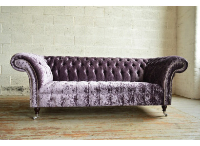 Stilvollen Liila Chesterfield Drësëtzer Luxus Wunnzëmmer 3er Couche