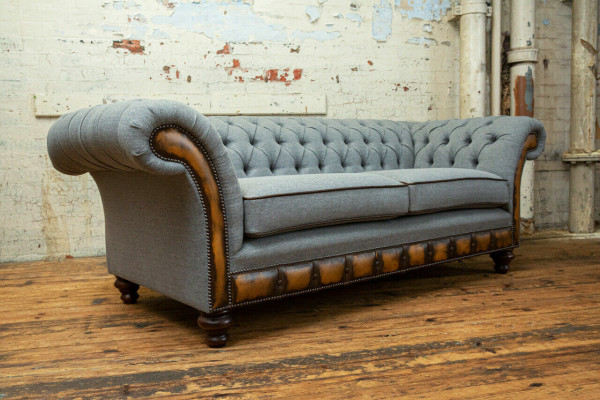 Grau-brong Chesterfield Couch Designer Wunnzëmmer 3-Sëtz Sofa