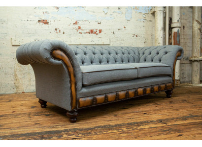 Grau-brong Chesterfield Couch Designer Wunnzëmmer 3-Sëtz Sofa