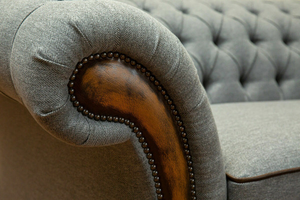 Grau-brong Chesterfield Couch Designer Wunnzëmmer 3-Sëtz Sofa