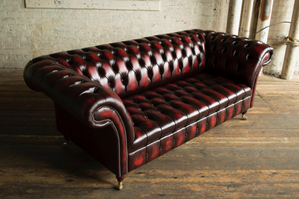 Bordaux Chesterfield Drësëtzer Luxus Wunnzëmmer 3er Canapé