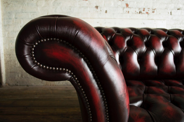 Bordaux Chesterfield Drësëtzer Luxus Wunnzëmmer 3er Canapé