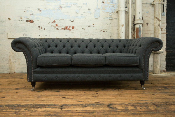 Schwaarzt Chesterfield Polstersofa Designer 3-Sëtzer Wunnzëmmer Couch