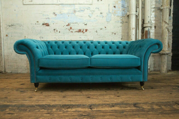 Türkis Chesterfield Canapé Designer 3-Sëtzer Luxus Wunnzëmmer Sofa