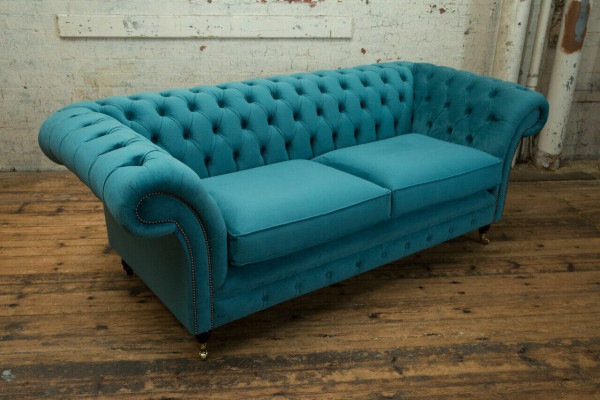 Türkis Chesterfield Canapé Designer 3-Sëtzer Luxus Wunnzëmmer Sofa