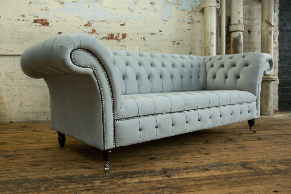 Wäissen Designer Chesterfield Dräisëtzer Modern 3er Canapé