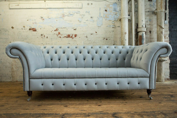 Wäissen Designer Chesterfield Dräisëtzer Modern 3er Canapé