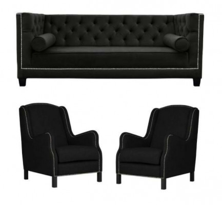 Schwaarz Sofa-Garnitur Dräisëtzer Sesselen Polster Couches Garnitur 3+1+1