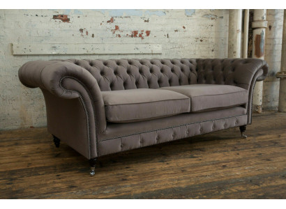 Luxus Taupe Chesterfield Drësëtzeger Wunnzëmmer 3-er Canapé Design Sofa
