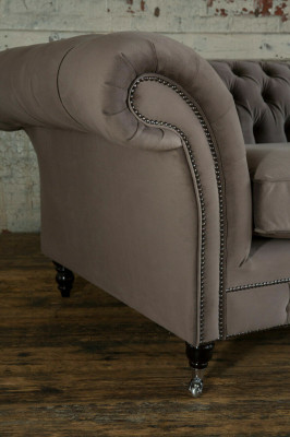Luxus Taupe Chesterfield Drësëtzeger Wunnzëmmer 3-er Canapé Design Sofa