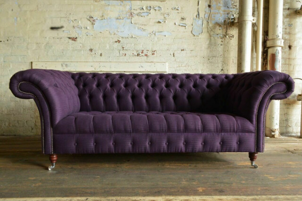 Modernt Lila Chesterfield Drësëtzer Wunnzëmmer 3er Sofa