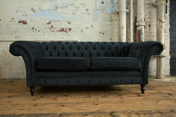 Stilvollen Schwaarzen Chesterfield Sofa Designer 3-Sëtzer Luxus Canapé