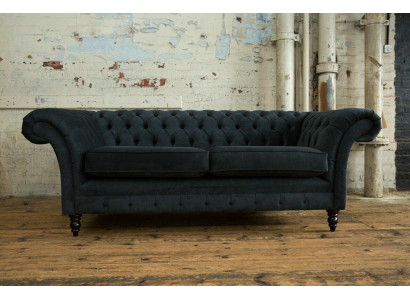 Stilvollen Schwaarzen Chesterfield Sofa Designer 3-Sëtzer Luxus Canapé