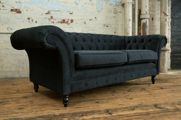 Stilvollen Schwaarzen Chesterfield Sofa Designer 3-Sëtzer Luxus Canapé