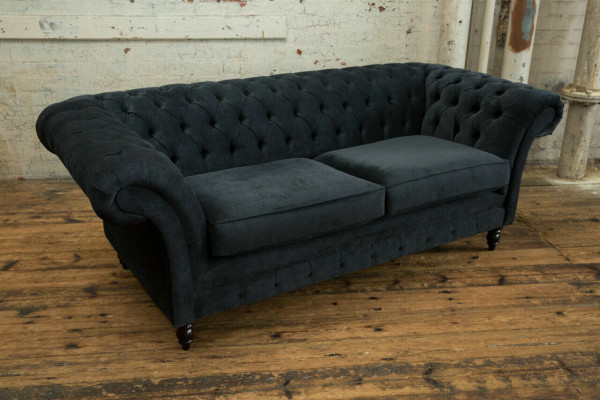 Stilvollen Schwaarzen Chesterfield Sofa Designer 3-Sëtzer Luxus Canapé
