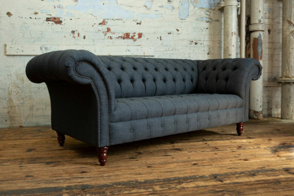 Grou Stoff Sofa Grou Chesterfield Dräisëtzer Luxus Wunnzëmmer Canapé