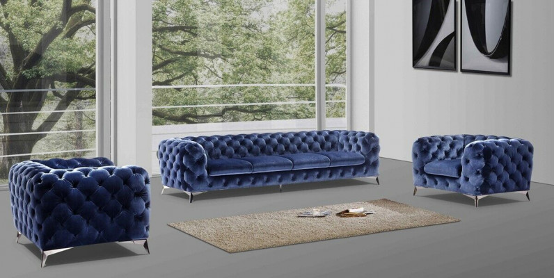 Blo Chesterfield Canapé Polster Set Stoff 2+2 Designer Miwwelen