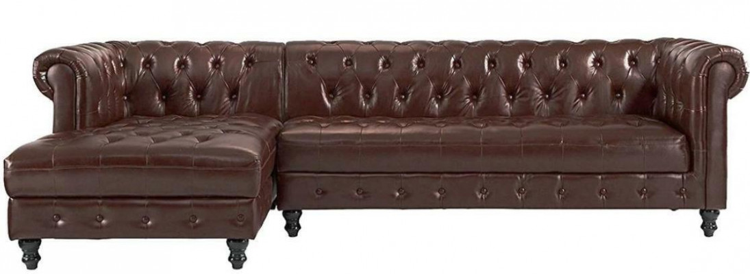 Chesterfield Eckskultur Sofa Couch Polstersofa klassesch Miwwelen