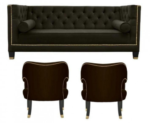 Chesterfield Fauteuil Schwaarz xxl Grouss Textil Stoff Couchen Miwwelen Polster Garnitur