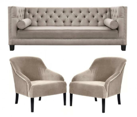 Chesterfield Beige Fotell Luxus Miwwelen Garnituren Textil Stoff Couchen Grupp Nei