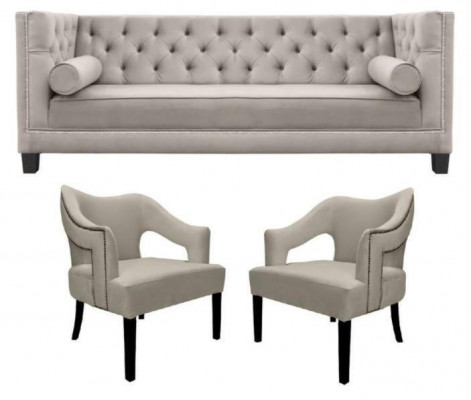 Beige Chesterfield Sofagarnitur Polster Sëtz Garnituren 3-Stéck Set Grupp