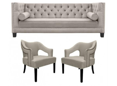 Beige Chesterfield Sofagarnitur Polster Sëtz Garnituren 3-Stéck Set Grupp