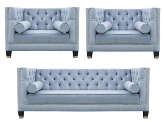 Blo Sofa-Suite Chesterfield Fauteuil Kreativ Miwwelen Textilstoff Wunnzëmmer Nei