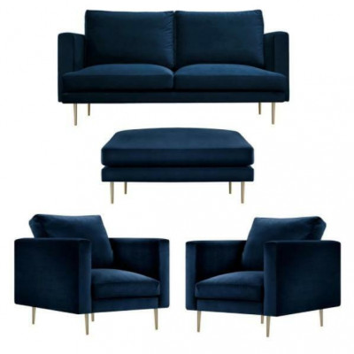 Canapé Groupe Sëtz Still Hocker Miwwelen Textil Stoff Blo Zwesëtzeger Wunnzëmmer nei