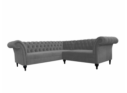 Gro schwaarzt Chesterfield Eckecksofa Eckcouch Designer L-Form Samett Sofa
