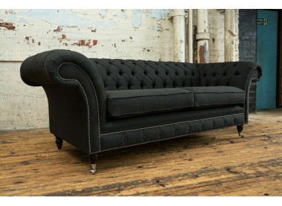 Schwaarze Modernen Dräisëtzer Chesterfield Luxus 3-er Canapé