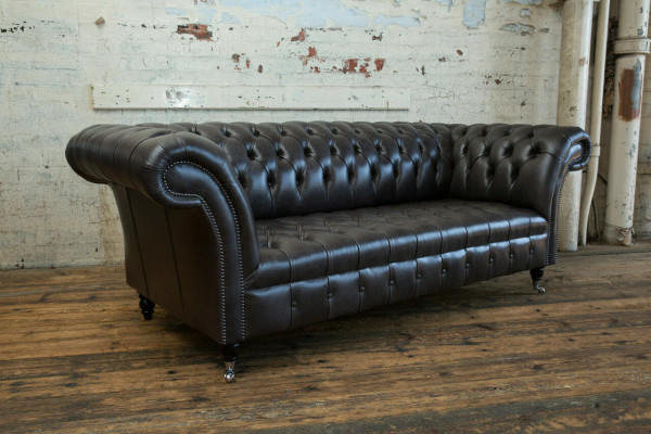 Schwaarze modern Chesterfield drësäitzegen Luxus 3-er Canapé