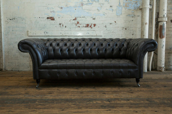 Schwaarze modern Chesterfield drësäitzegen Luxus 3-er Canapé