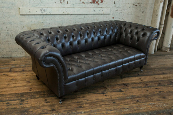 Schwaarze modern Chesterfield drësäitzegen Luxus 3-er Canapé