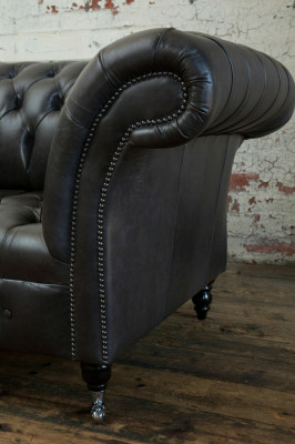 Schwaarze modern Chesterfield drësäitzegen Luxus 3-er Canapé