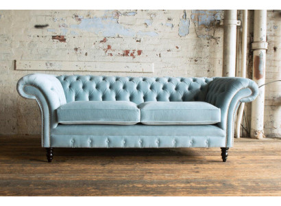 Hellbloen modernen Chesterfield Drësëtz-Liichtzëmmer Luxus-Couch