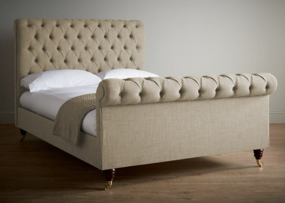 Beige Luxus Chesterfield Duebelbett Designer Schlofzëmmer Bett
